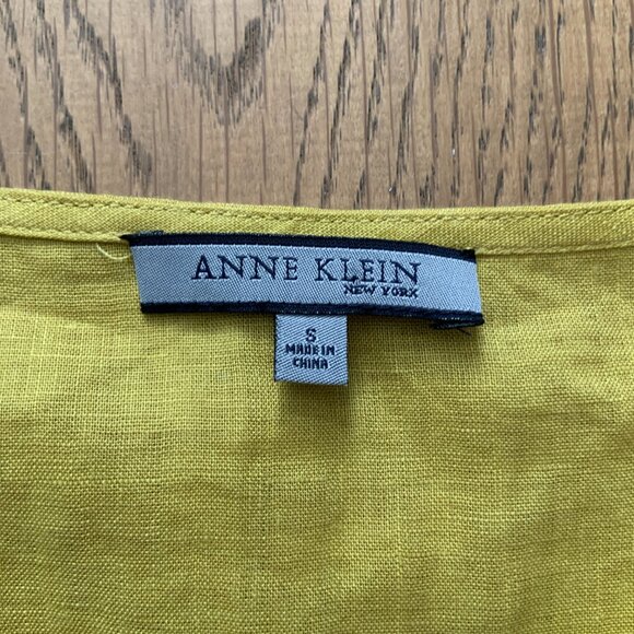 Women's Anne Klein V-Neck Linen 3/4 Sleeve Tunic Top Mustard Sequin Size S - Picture 5 of 7